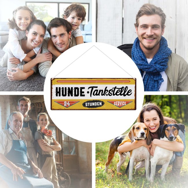 Outdoorschild mit Spruch - Hunde - Tankstelle - mit Fotos &amp; Namen