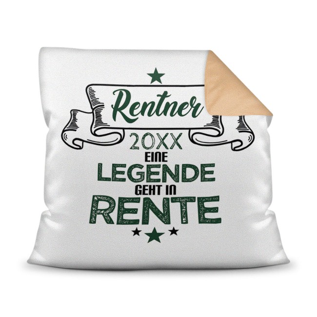 Kissen mit Jahreszahl - Ruhestand - Eine Legende geht in Rente - R&uuml;ckseite Beige