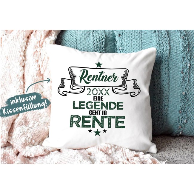 Kissen mit Jahreszahl - Ruhestand - Eine Legende geht in Rente - R&uuml;ckseite Beige