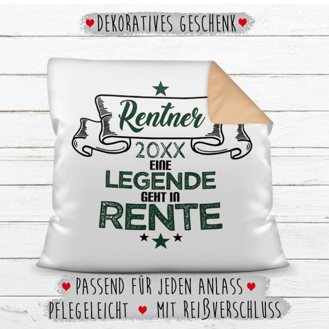 Kissen mit Jahreszahl - Ruhestand - Eine Legende geht in Rente - R&uuml;ckseite Beige