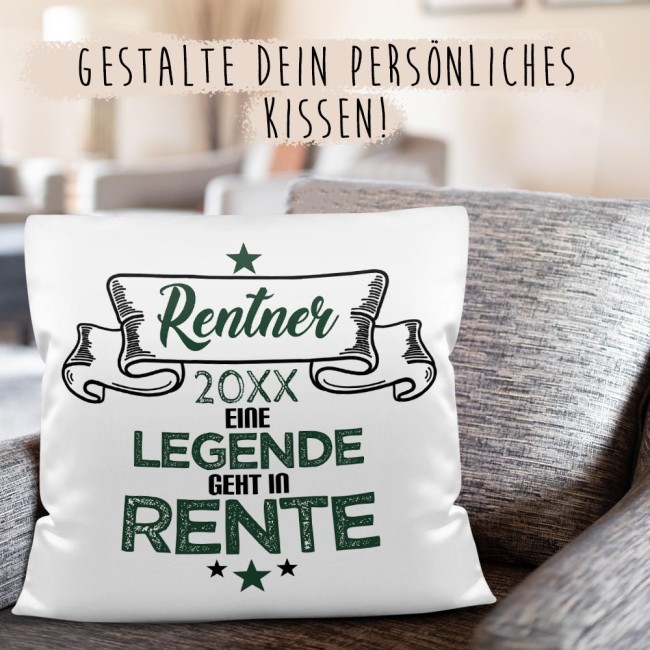 Kissen mit Jahreszahl - Ruhestand - Eine Legende geht in Rente - R&uuml;ckseite Beige