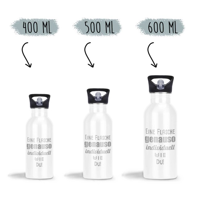 Edelstahl-Trinkflasche mit Text-Gravur - wei&szlig; - 500 ml