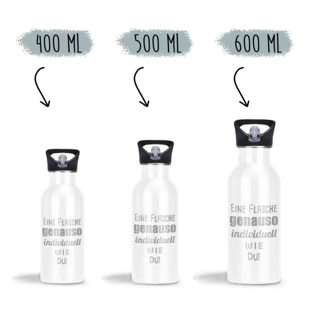 Edelstahl-Trinkflasche mit Text-Gravur - wei&szlig; - 600 ml