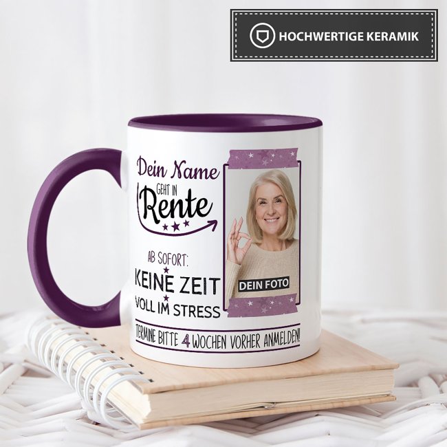 Tasse f&uuml;r Rentnerin - Geht in Rente - mit Foto und Name