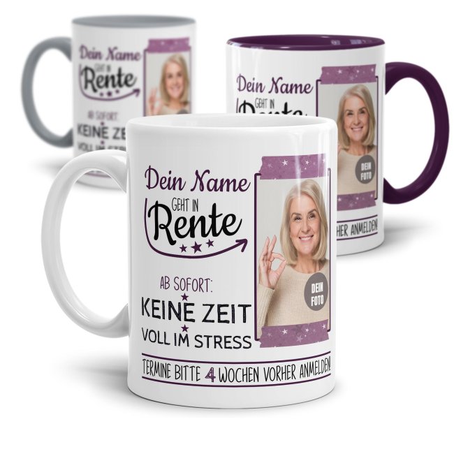 Tasse für Rentnerin - Geht in Rente - mit Foto und Name