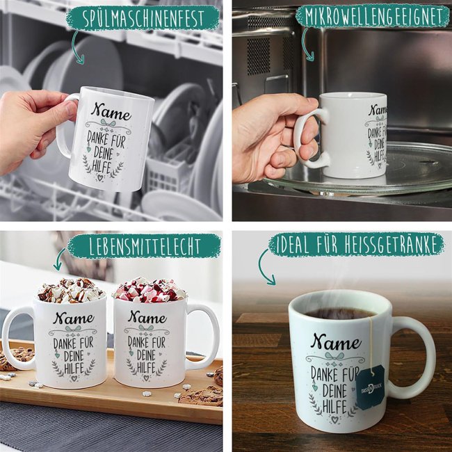 Tasse - Danke f&uuml;r deine Hilfe - mit Name personalisierbar - Innen &amp; Henkel Rosa