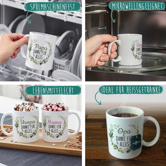 Tasse mit Spruch - Danke f&uuml;r alles Oma - Innen &amp; Henkel Rosa