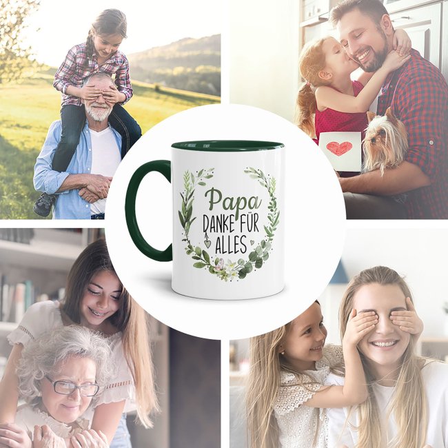 Tasse mit Spruch - Danke f&uuml;r alles Papa - Innen &amp; Henkel Dunkelgr&uuml;n