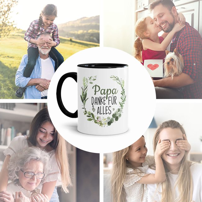 Tasse mit Spruch - Danke f&uuml;r alles Papa - Innen &amp; Henkel Schwarz