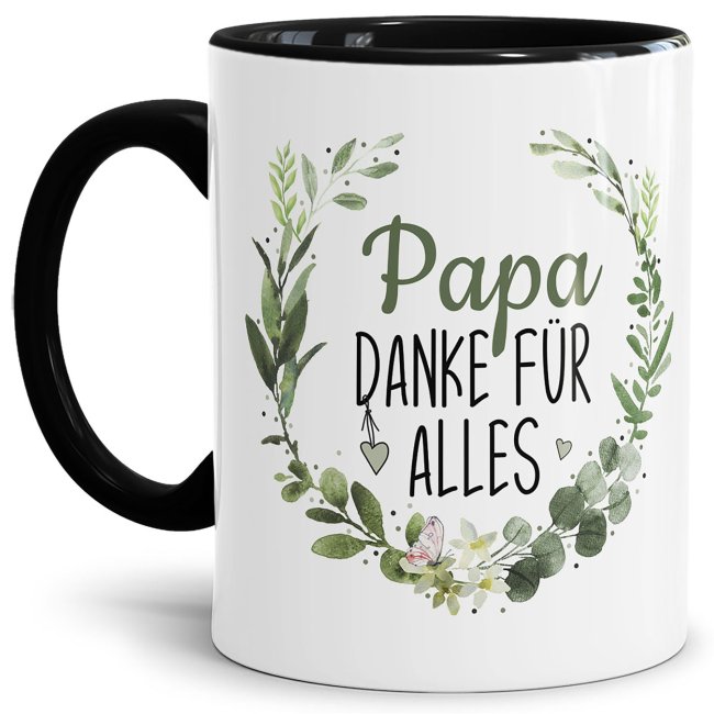 Tasse mit Spruch - Danke f&uuml;r alles Papa - Innen &amp; Henkel Schwarz