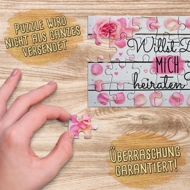 Puzzle - Willst Du mich heiraten? - Rosen - 24 Teile inkl. Umschlag