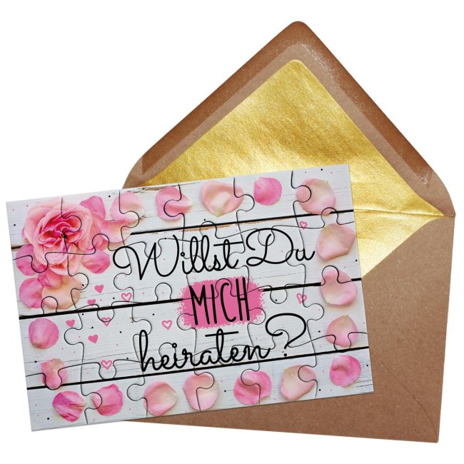 Puzzle - Willst Du mich heiraten? - Rosen - 24 Teile inkl. Umschlag