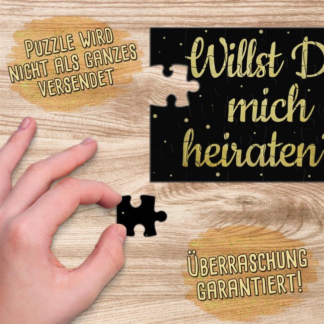 Puzzle - Willst Du mich heiraten? - Schwarzes Design - 24 Teile inkl. Umschlag