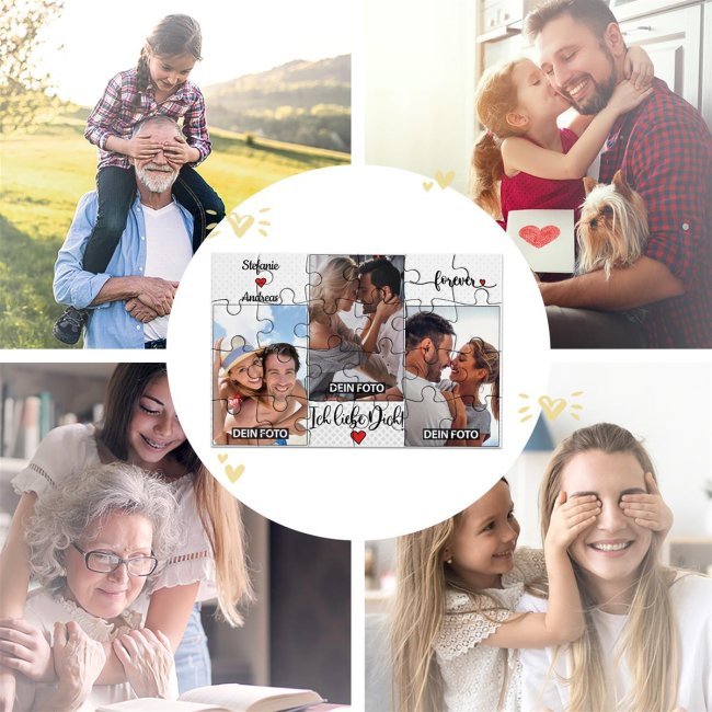 Foto-Puzzle mit drei Fotos und Namen - Ich liebe dich - 24 Teile inkl. Umschlag