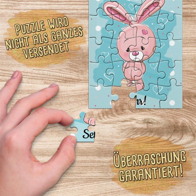 Puzzle mit Name und Spruch - Ich vermisse Dich - Hase - 24 Teile inkl. Umschlag