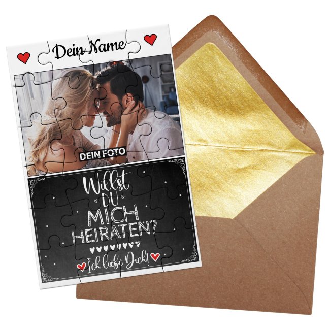 Puzzle mit Foto, Name und Spruch - Willst du mich heiraten? - 24 Teile inkl. Umschlag