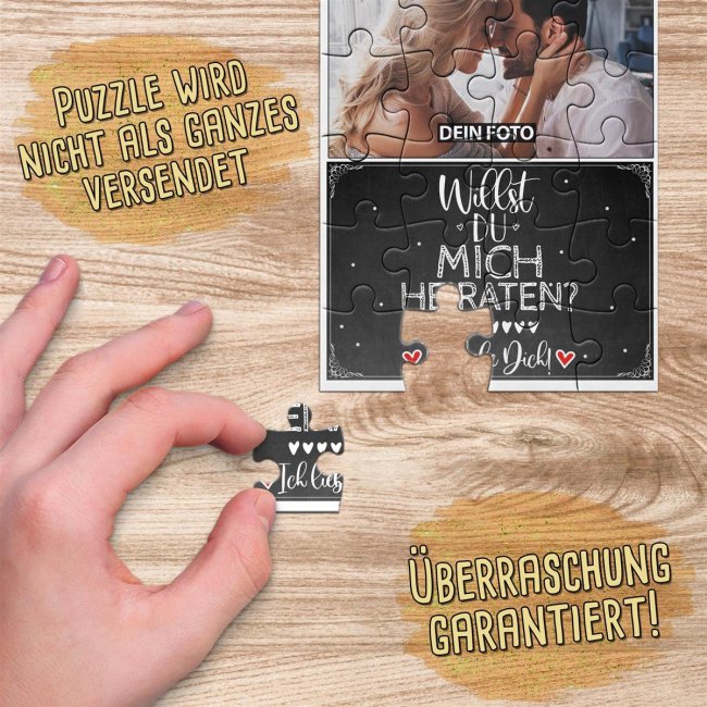 Puzzle mit Foto, Name und Spruch - Willst du mich heiraten? - 24 Teile inkl. Umschlag