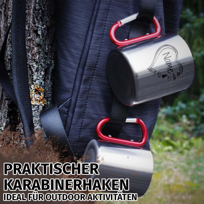 Karabiner Tasse - mit Herz-Motiv - mit Name personalisieren