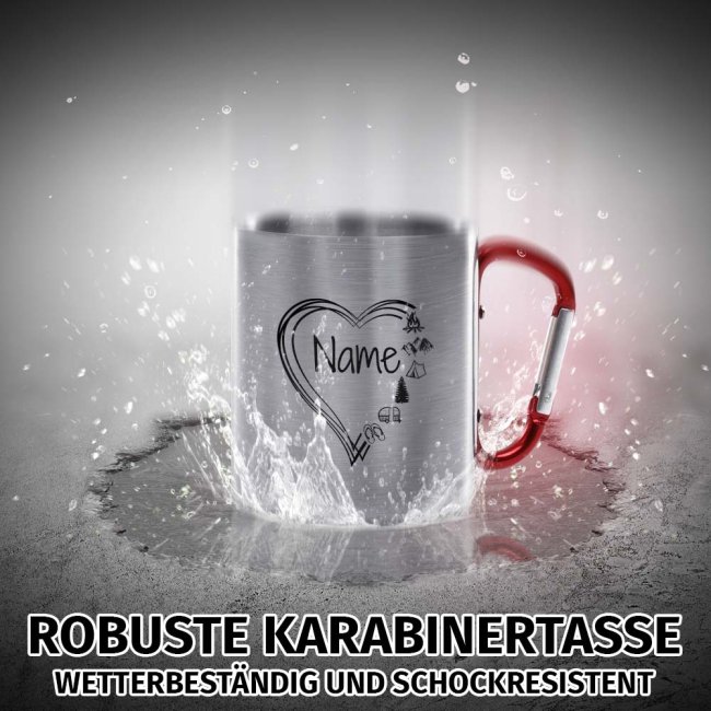 Karabiner Tasse - mit Herz-Motiv - mit Name personalisieren