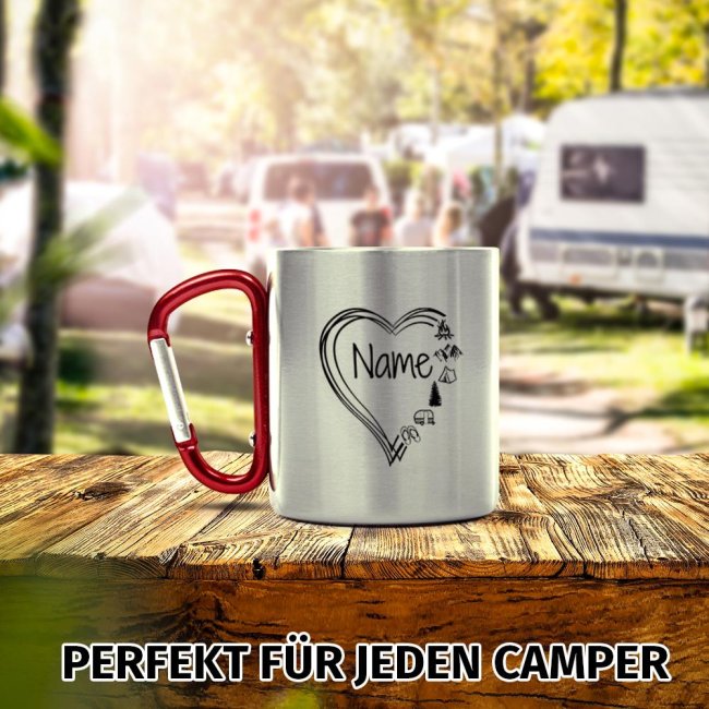 Karabiner Tasse - mit Herz-Motiv - mit Name personalisieren