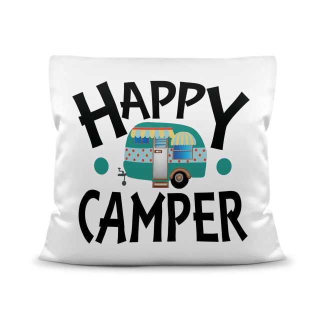 Camping Kissen - Happy Camper - Wei&szlig;