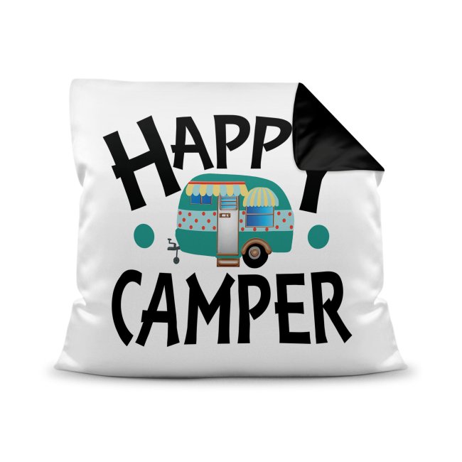 Camping Kissen - Happy Camper - R&uuml;ckseite Schwarz