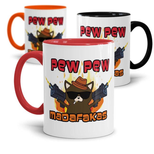 Tasse mit Spruch - Pew Pew Madafakas - Katze