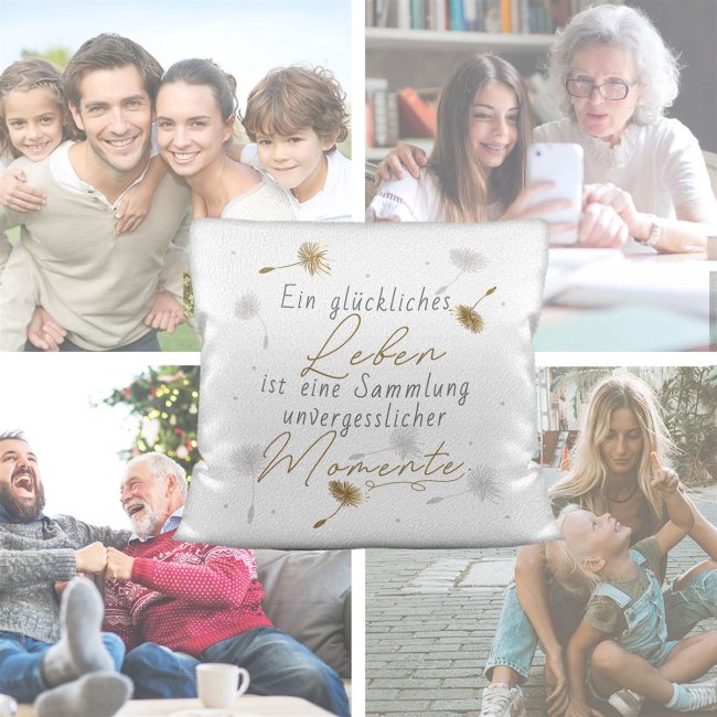Kissen mit Spruch Unvergessliche Momente Weiß flauschig PRINT R