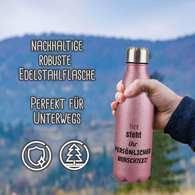 Glitzerflasche aus Edelstahl selbst gestalten - individuell mit Text - 500 ml