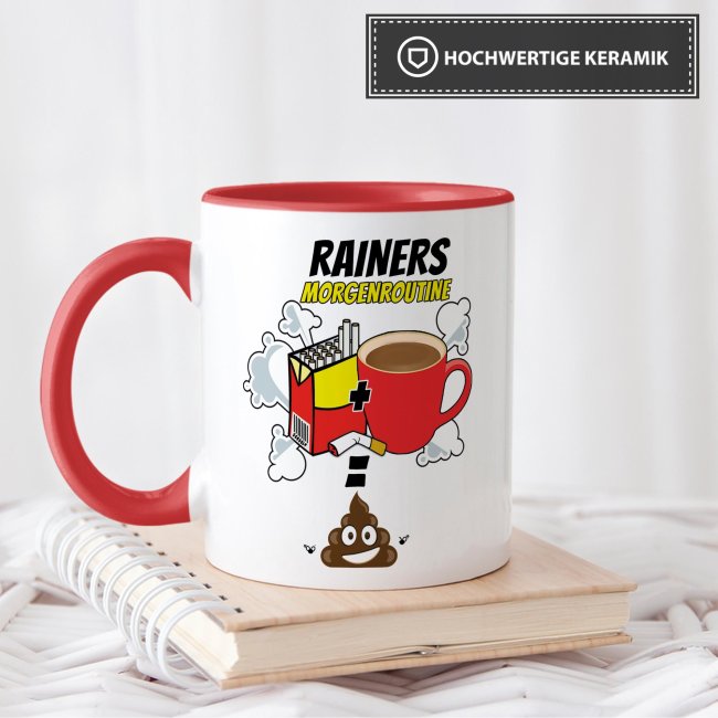 Lustige Tasse - Morgenroutine - die 3 Ks