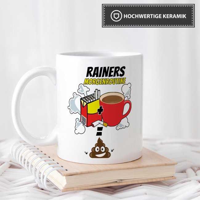 Lustige Tasse - Morgenroutine - die 3 Ks - Wei&szlig;