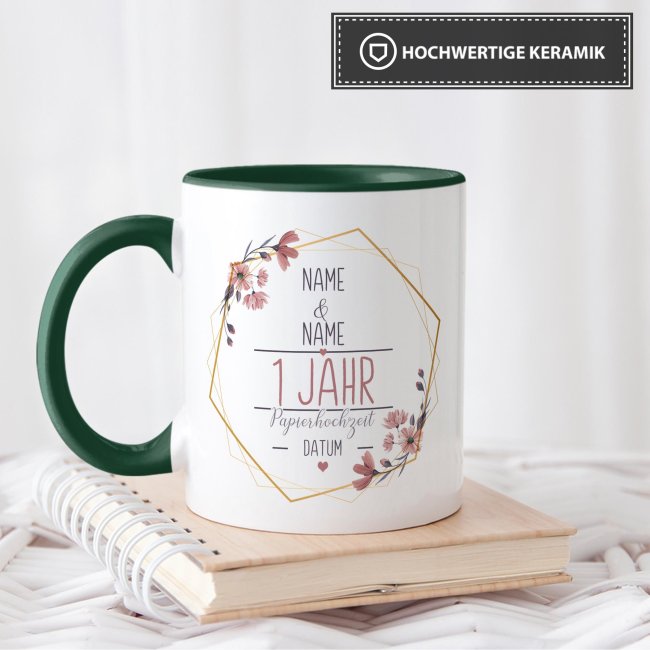 Tasse zum Hochzeitstag - mit Name &amp; Datum - 1 bis 100 Jahre