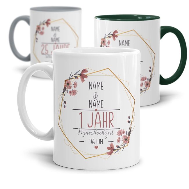 Tasse zum Hochzeitstag - mit Name & Datum - 1 bis 100 Jahre