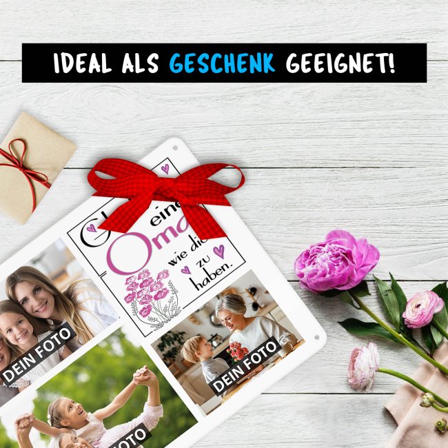 Blechschild f&uuml;r alle Frauen der Familie - Gl&uuml;ck ist - Collage mit 3 Fotos