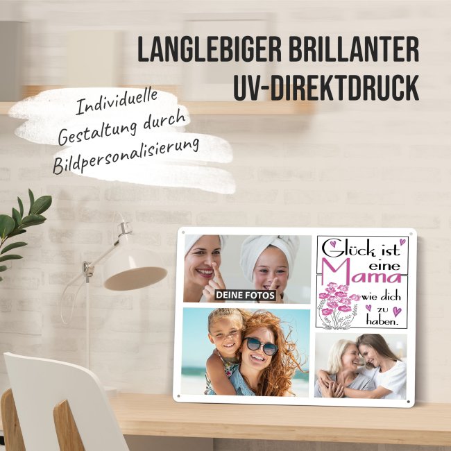 Blechschild f&uuml;r die Mama - Gl&uuml;ck ist - Collage mit 3 Fotos - DIN A3