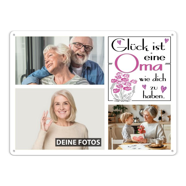 Blechschild f&uuml;r die Oma - Gl&uuml;ck ist - Collage mit 3 Fotos - DIN A3