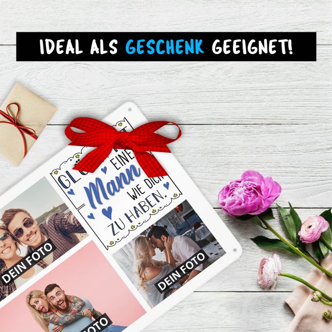 Blechschild f&uuml;r alle M&auml;nner der Familie - Gl&uuml;ck ist - Collage mit 3 Fotos