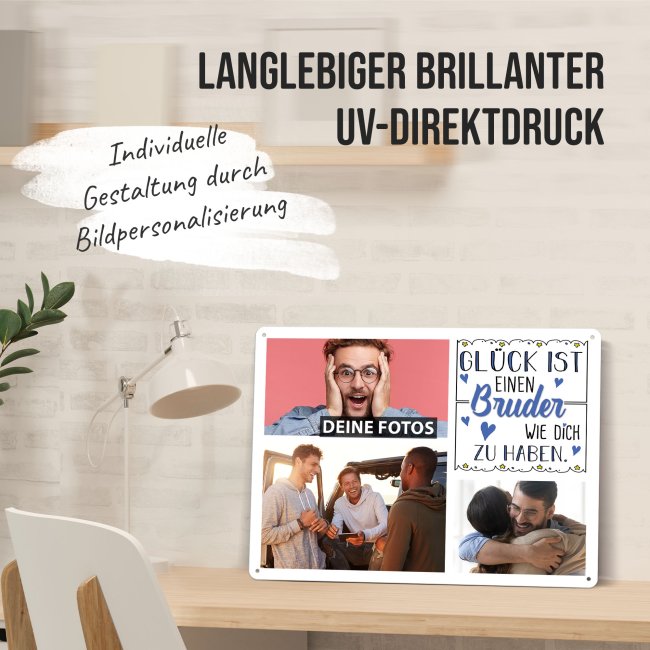 Blechschild f&uuml;r den Bruder - Gl&uuml;ck ist - Collage mit 3 Fotos - DIN A3