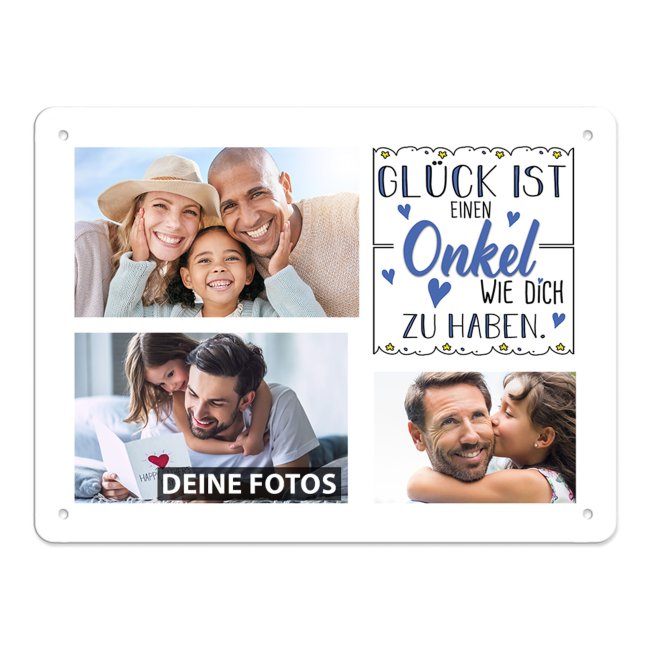 Blechschild f&uuml;r den Onkel - Gl&uuml;ck ist - Collage mit 3 Fotos - DIN A5