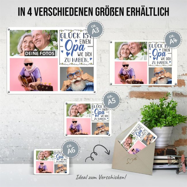 Blechschild f&uuml;r den Opa - Gl&uuml;ck ist - Collage mit 3 Fotos - DIN A3