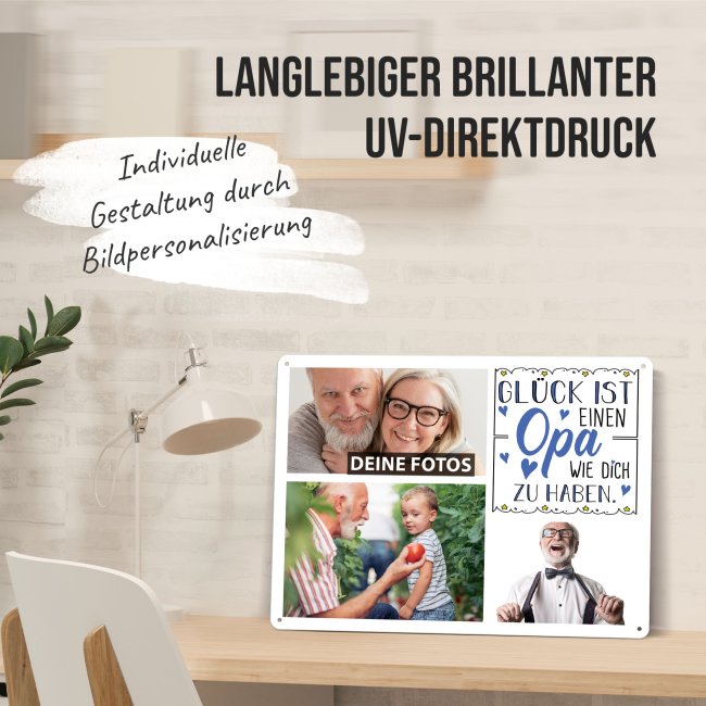 Blechschild f&uuml;r den Opa - Gl&uuml;ck ist - Collage mit 3 Fotos - DIN A3