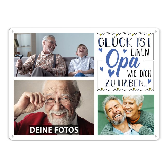 Blechschild f&uuml;r den Opa - Gl&uuml;ck ist - Collage mit 3 Fotos - DIN A3