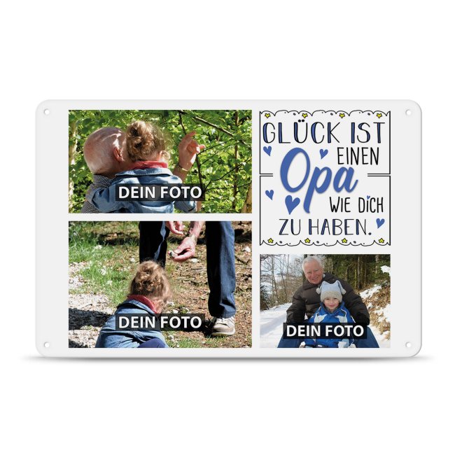 Blechschild f&uuml;r den Opa - Gl&uuml;ck ist - Collage mit 3 Fotos - DIN A4