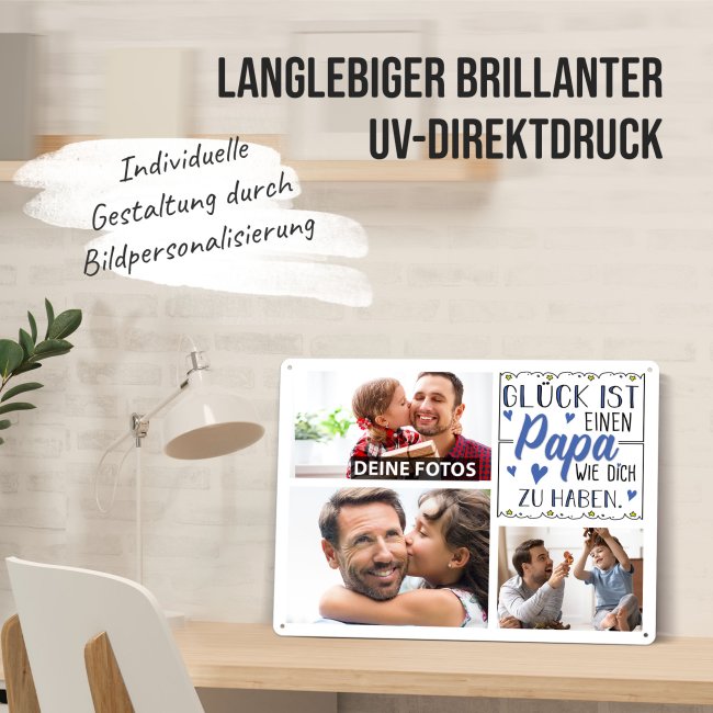 Blechschild f&uuml;r den Papa - Gl&uuml;ck ist - Collage mit 3 Fotos - DIN A3