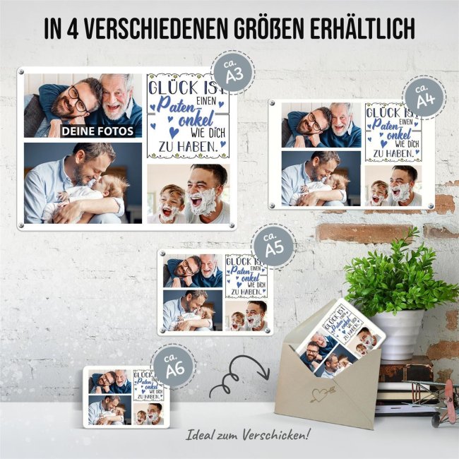 Blechschild f&uuml;r den Patenonkel - Gl&uuml;ck ist - Collage mit 3 Fotos - DIN A3