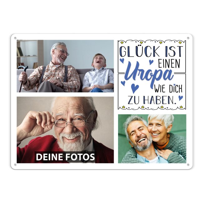 Blechschild f&uuml;r den Uropa - Gl&uuml;ck ist - Collage mit 3 Fotos - DIN A3