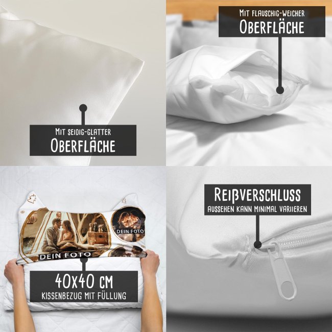 Kissen - Frohe Weihnachten - mit drei Fotos und Wunschtext - Wei&szlig; flauschig