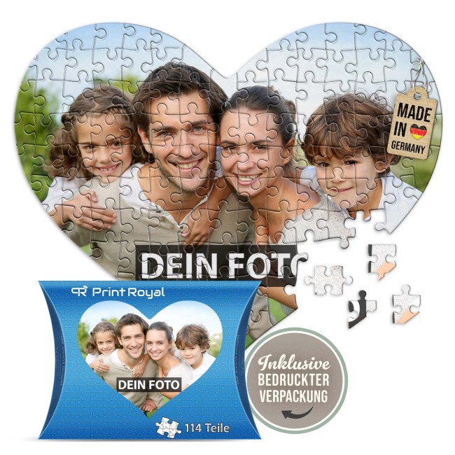 Kartonpuzzle inkl. bedruckter Verpackung 114 Teile - Herzform