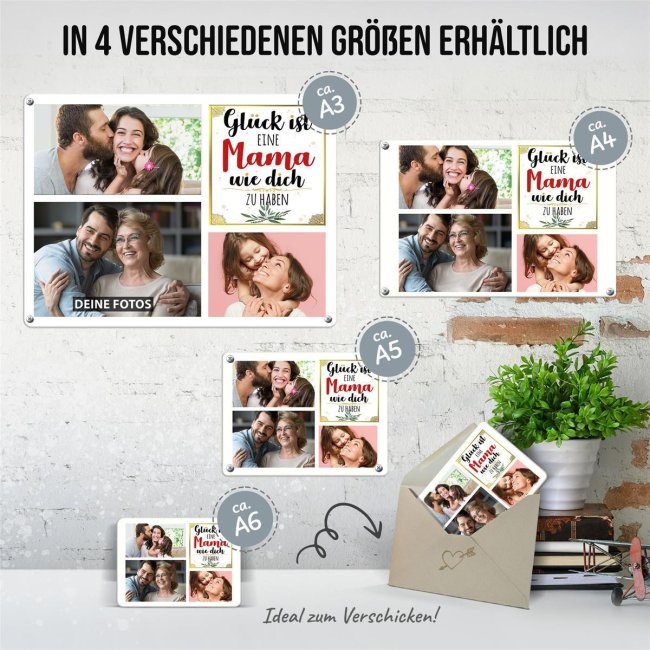 Blechschild f&uuml;r die Mama gestalten - Gl&uuml;ck ist - Collage mit 3 Fotos - DIN A3