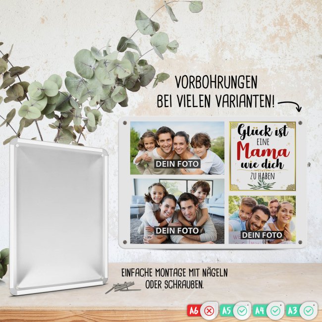 Blechschild f&uuml;r die Mama gestalten - Gl&uuml;ck ist - Collage mit 3 Fotos - DIN A4